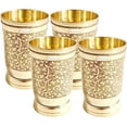 thumbnail image 1 of Prisha India Craft Pure Brass Glass Tumbler, Mughlai Style Embossed Design, Capacity 250 ML, Set of 4, 1 of 1