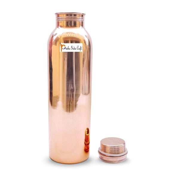 Prisha India Craft Pure Copper Bottle for Water Joint Less for Ayurveda Health Benefits 650 ML