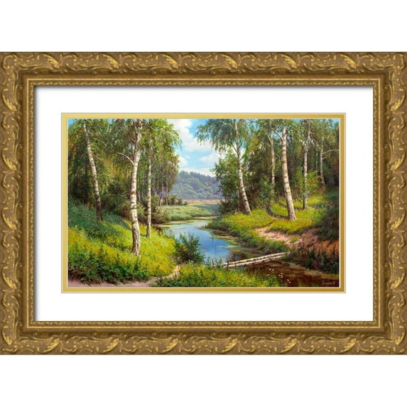 Prishchepa, Igor 14x10 Gold Ornate Wood Framed with Double Matting Museum Art Print Titled - Small bridge over the river
