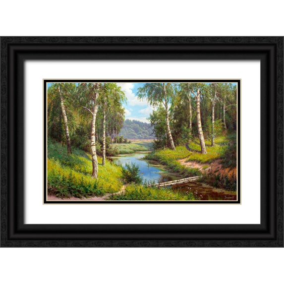 Prishchepa, Igor 18x13 Black Ornate Wood Framed with Double Matting Museum Art Print Titled - Small bridge over the river