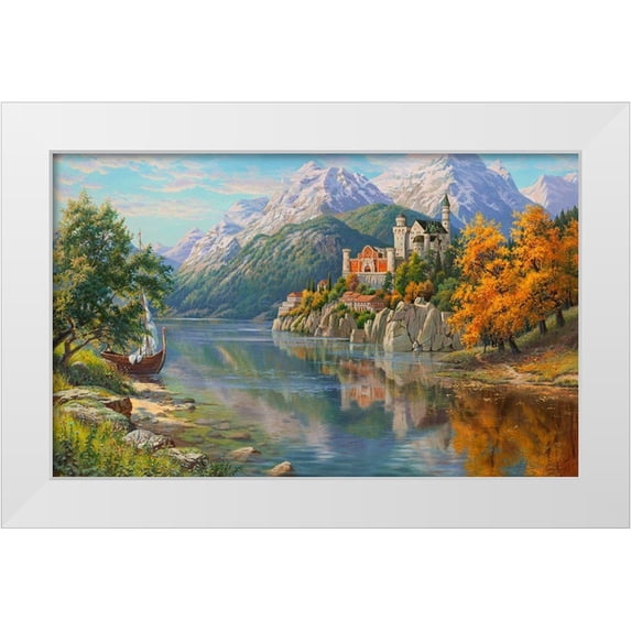 Prishchepa, Igor 18x13 White Modern Wood Framed Museum Art Print Titled - Castle by the river
