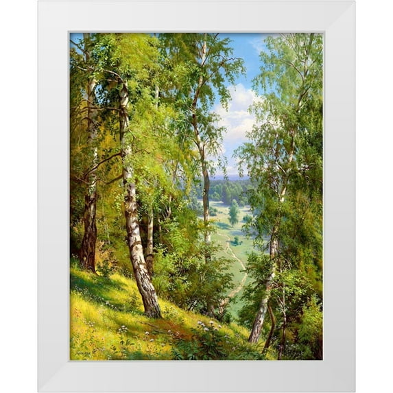 Prishchepa, Igor 26x32 White Modern Wood Framed Museum Art Print Titled - Birch in the forest
