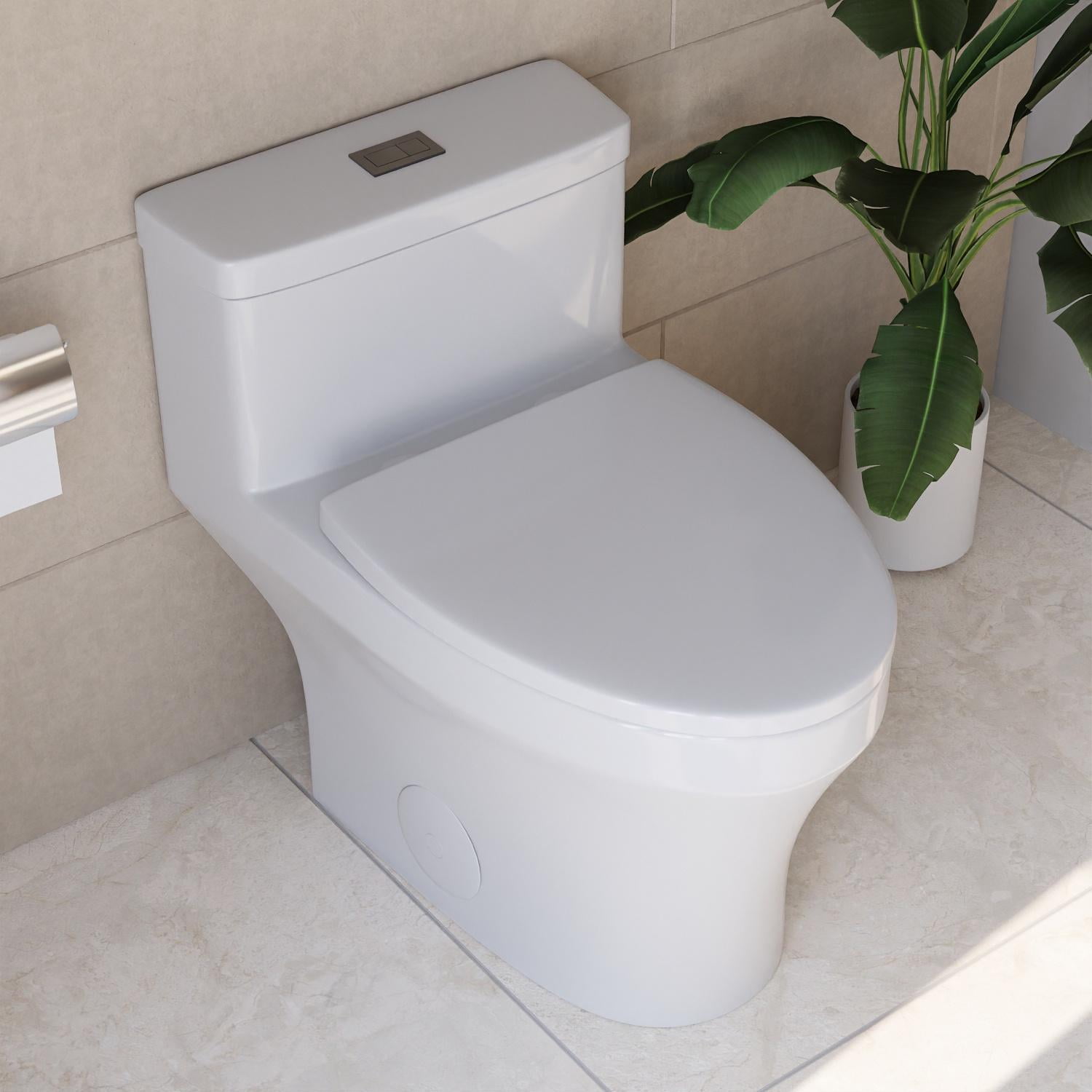 White Elongated One-Piece Dual Flush High Efficiency Toilet
