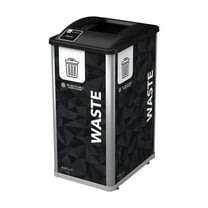 Prism 32 Gallon Modular Recycling and Waste Bin Container System for Commercial and Public Spaces with Internal Retention Clips to Hold Bag (Black, Waste)