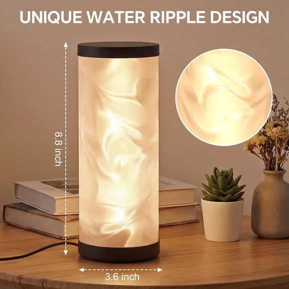 Prism Glow - 3 Color Temperatures USB Control Bedside Lamp, Dimmable Desk Light for Bedroom Living Room & Office, Modern Reading Lamp for Home Desk Decor (Water Ripple, Black)