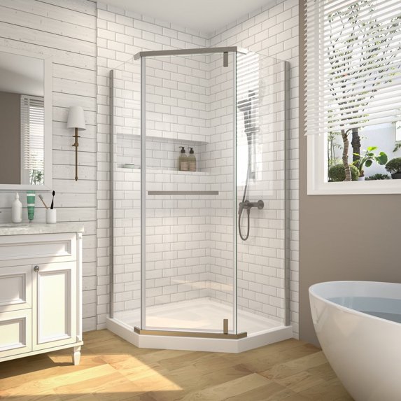 Prism Neo-Angle Framed Shower Door 36 in. W x 72 in. H Corner Shower Enclosure,6mm Clear Glass,Pivot Shower Doors,Brushed Nickel