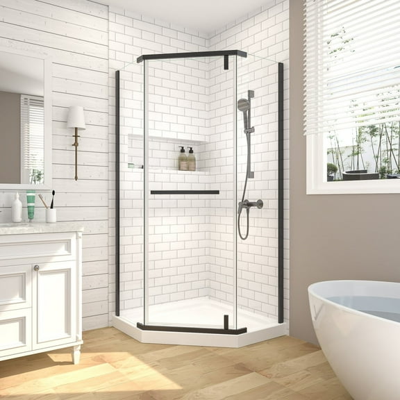 Prism Neo-Angle Framed Shower Door 36 in. W x 72 in. H Corner Shower Enclosure with 6mm Clear Glass,Pivot Shower Doors,Matte Black