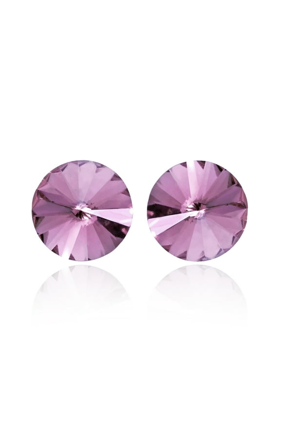 Prism Pink and Purple Round Fashion Crystal .925 Sterling Silver Stud Earrings