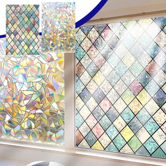 Prism Static Window Film, Crystal Grid Light Adjusting Sticker, Stained Glass Style Vinyl Cover for Home, Bathroom and Office Interior Decoration, B