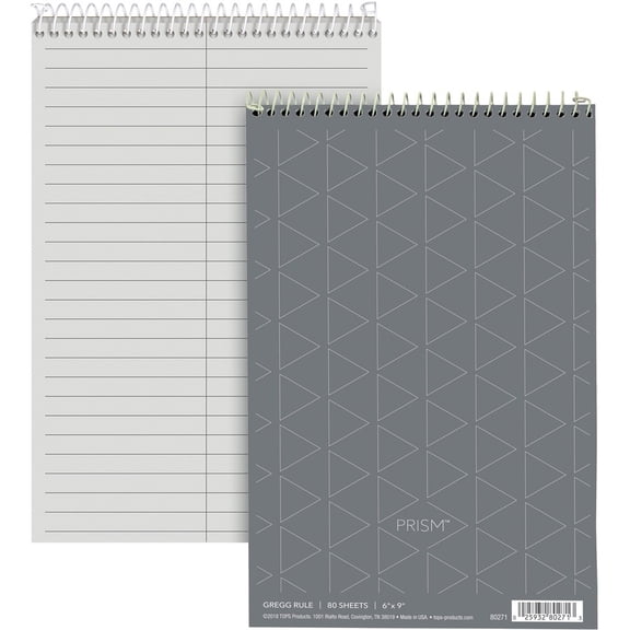 Prism Steno Pads, Gregg Rule, Gray Cover, 80 Gray 6 X 9 Sheets, 4/pack | Bundle of 5 Packs