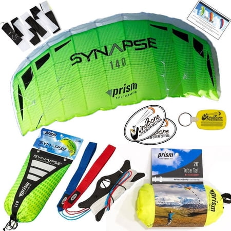Prism Synapse 140 Foil Kite Bundle with Black & White 20ft Tube Tail Accessory plus WBK Decals & Key Fob