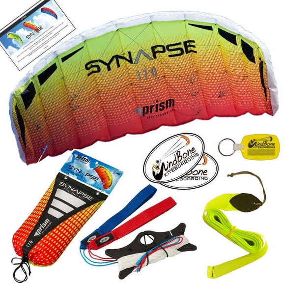 Prism Synapse 170 Foil Kite Bundle with 40ft Ribbon Kite Tail Accessory plus WBK Decals & Key Fob
