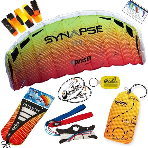 Prism Synapse 170 Foil Kite Bundle with Infrared Orange 75ft Tube Tail Accessory plus WBK Decals & Key Fob
