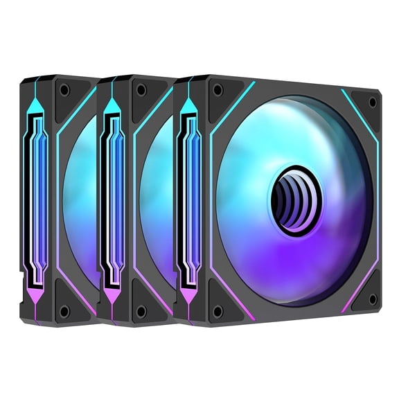 Prism4 Pro X3 120mm ARGB Reverse Case Fans,Infinity Mirror RGB Light Effect 5V 3PIN Motherboard Light Sync 800~1800RPM PWM PC Fan Suitable for Computer Case(Triple Pack Black)