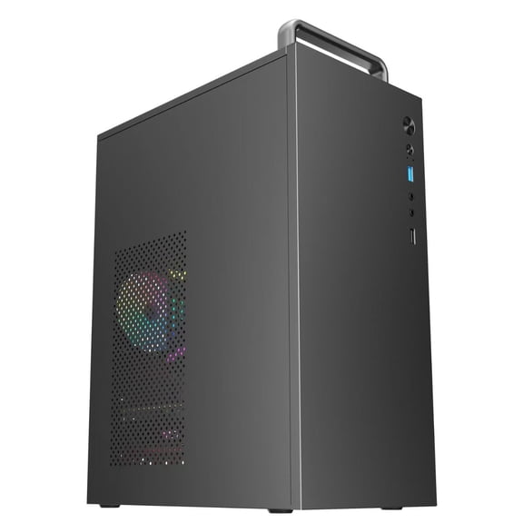 PrismFlow Portable Micro ATX Mini Tower PC Case, Compact Computer Case with Carry Handle, Supports Micro ATX & Mini ITX Motherboards, Standard ATX PSU, USB 3.0, Black