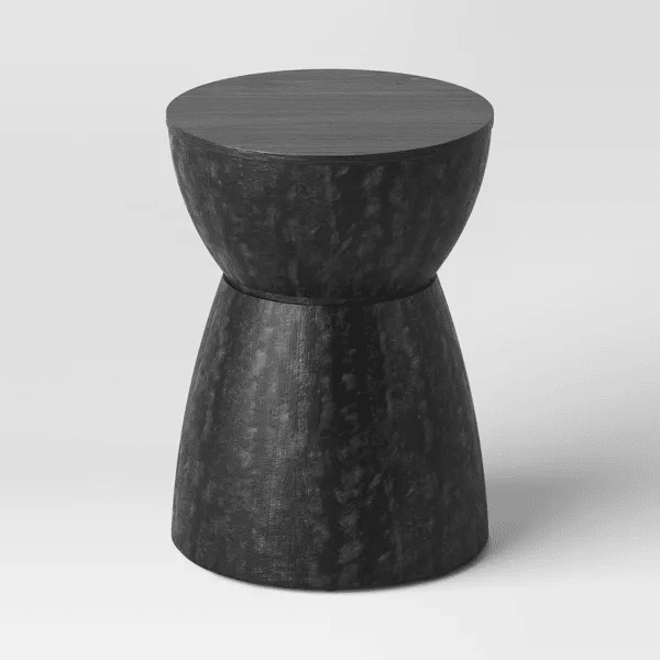 Black Distressed Rubberwood Hourglass Accent Table