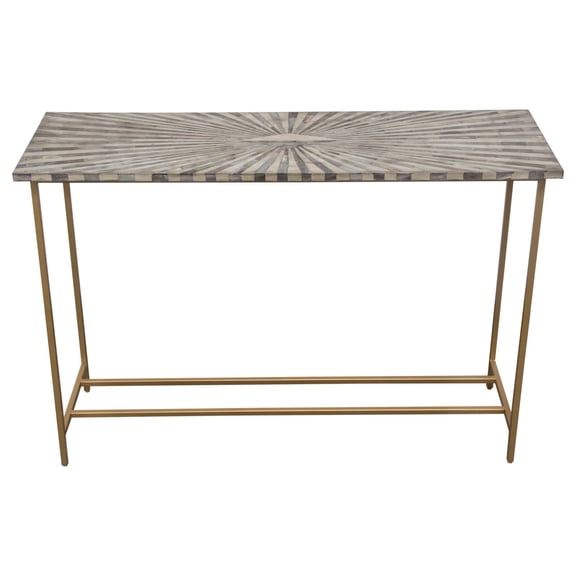 Prisma Console Table w/ Dyed Bone Inlay Sunburst Top  Brass Legs by Diamond Sofa