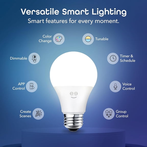 Prisma Plus 800 Dimmable Smart Light Bulbs with 2.4 GHz Wi-Fi Connectivity  Color-Changing & Tunable White, A19 LED Smart Bulb  Works with Alexa & Google, 4-Pack