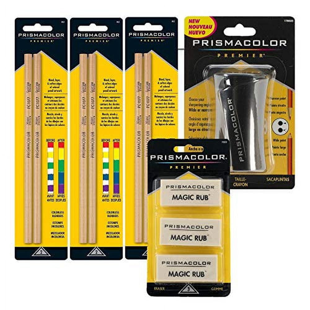 Prismacolor Premier Accessory Set, Includes Colorless Blender Pencils (6  Piece), Premier Pencil Sharpener(1 Piece) & Magic Rub Erasers (3 Piece) 