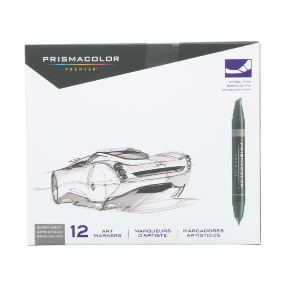 Prismacolor Premier Art Marker Chisel-Fine Double-Ended Marker Set, 12-Color Warm Grays