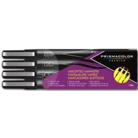 Prismacolor Premier Illustration Markers, Assorted Tips, Black, 4 Count