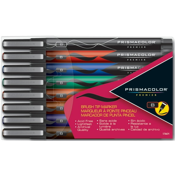 Prismacolor Premier Brush Tip Marker Set, 8-Colors, Assorted Colors