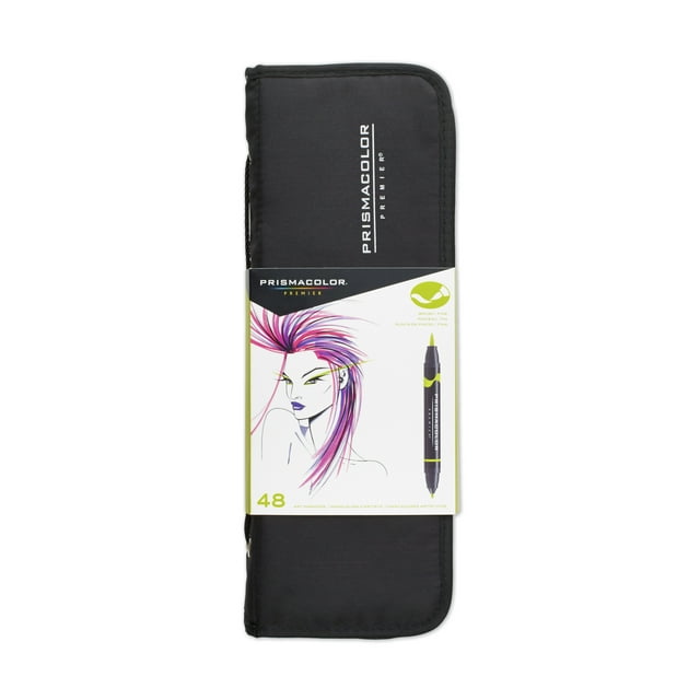 Prismacolor Premier Double-Ended Art Markers, Fine and Brush Tip, Assorted Colors, 48 Count with Carrying Case