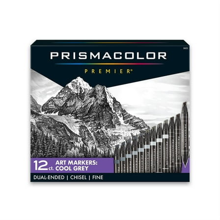 Prismacolor Premier Dual-Ended Art Markers, Chisel Tip and Fine Tip, Cool Grey Colors, 12 Count