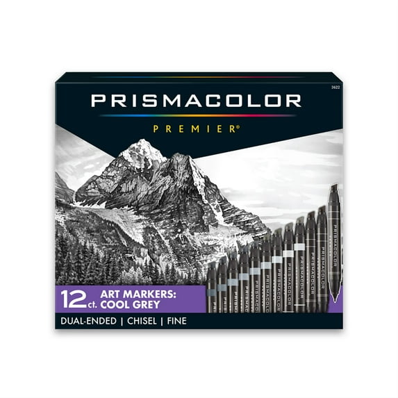 Prismacolor Premier Dual-Ended Art Markers, Chisel Tip and Fine Tip, Cool Grey Colors, 12 Count