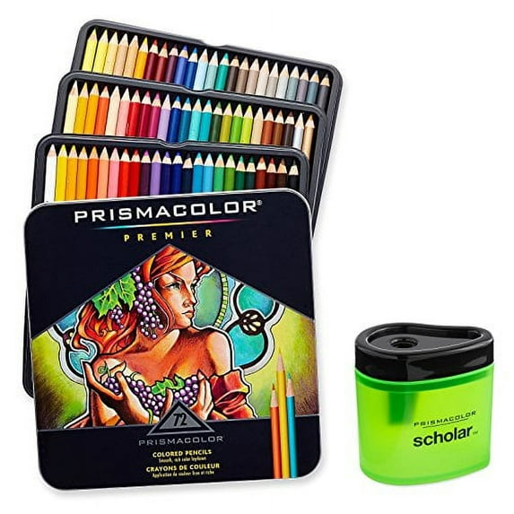 Prismacolor Premier Soft Core Colored Pencil, Set of 72 Assorted Colors + Scholar Colored Pencil Sharpener