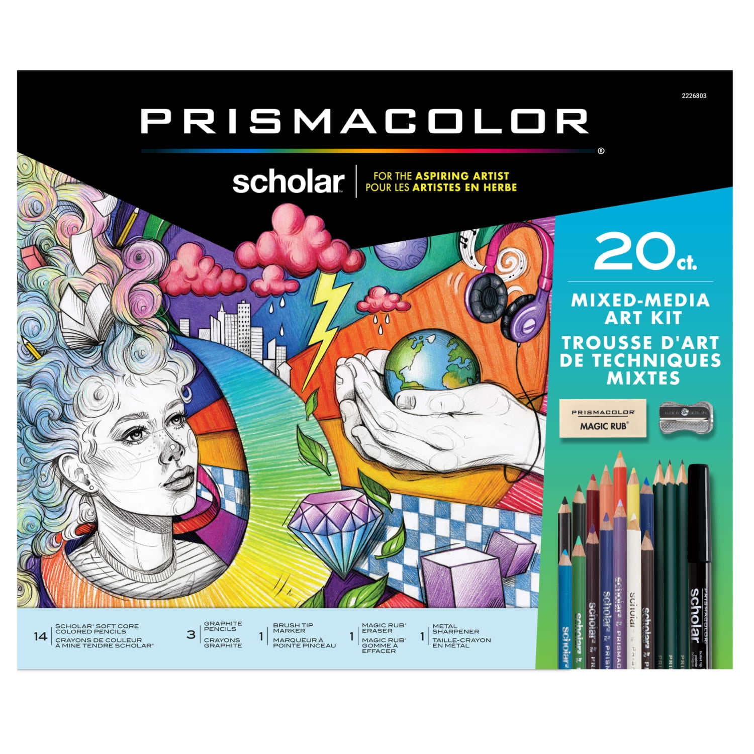 Prismacolor Scholar Mixed Media Art Supplies Set, Including Colored Pencils, 20 Count