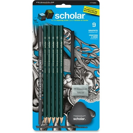 Prismacolor Scholar Erasable Colored Pencil Set, Assorted Leads, 2 Mm, 9/Set