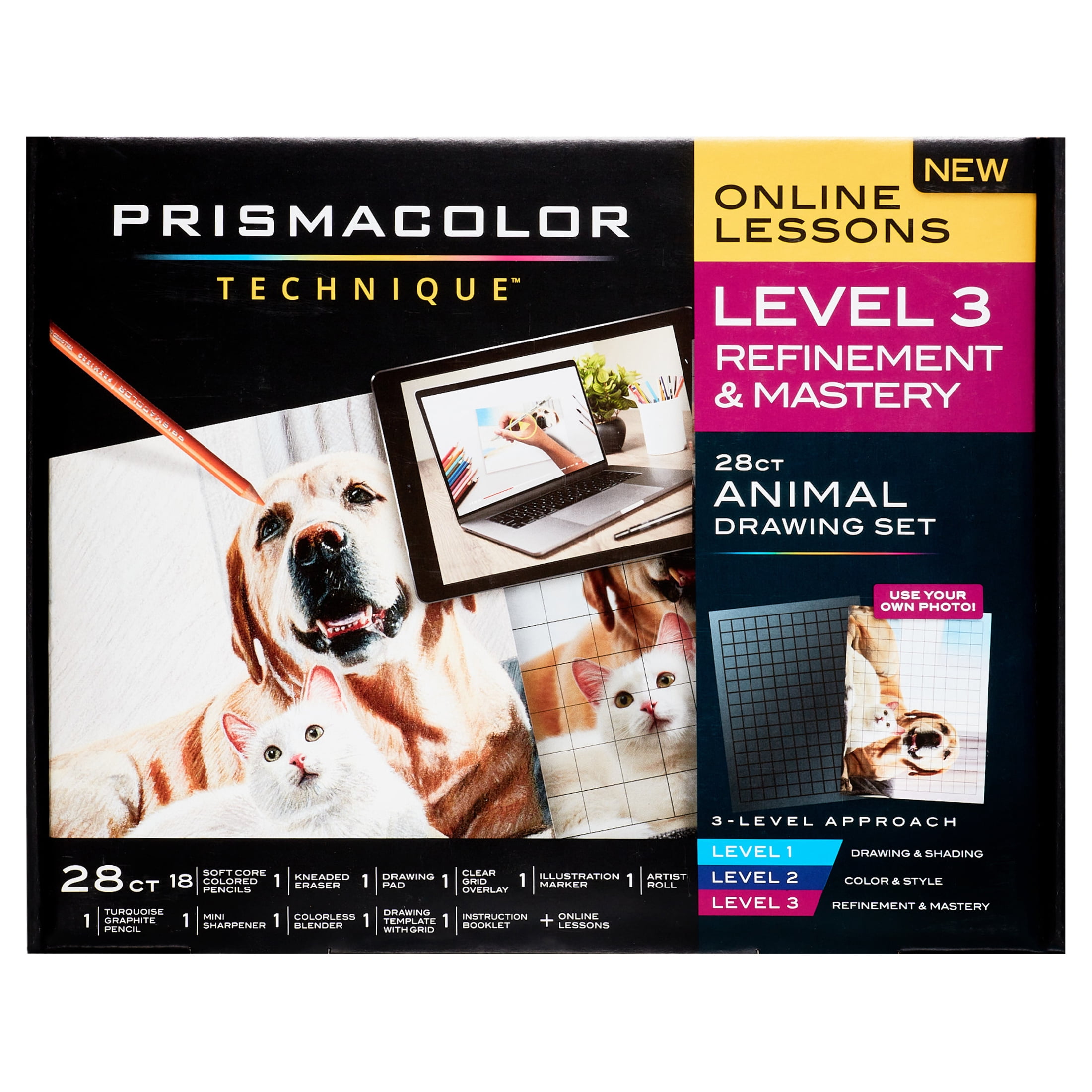 Prismacolor Technique, Art Supplies and Digital Art Lessons, Animal Drawings Set, Level 3, How to Draw Animals with Colored Pencils, and More, Includes Artist Roll Case, Dog, Cat & Pet Lesson, 28 Ct