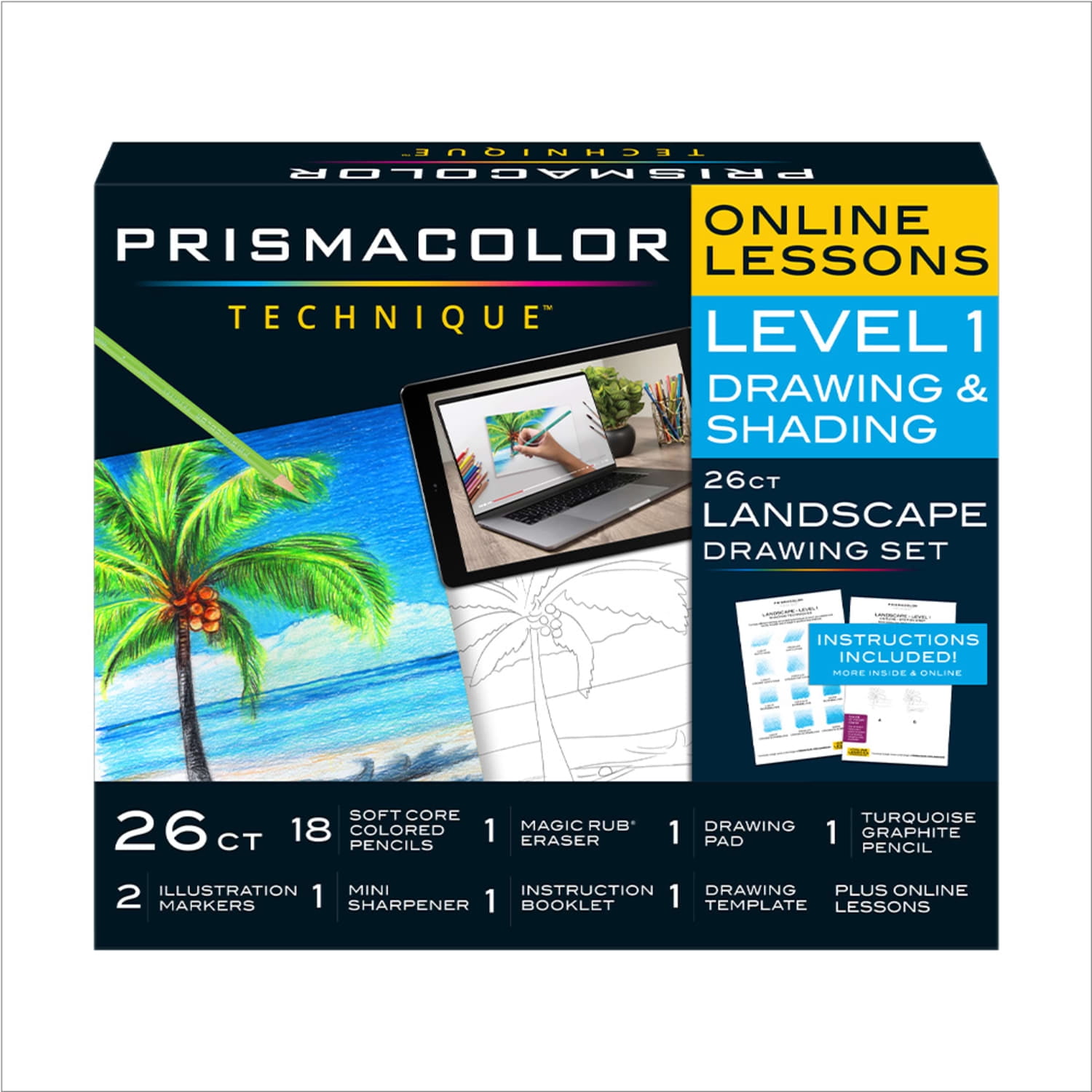 Prismacolor Technique, Art Supplies and Digital Art Lessons, Landscape Drawing Set, Level 1, 26 Count