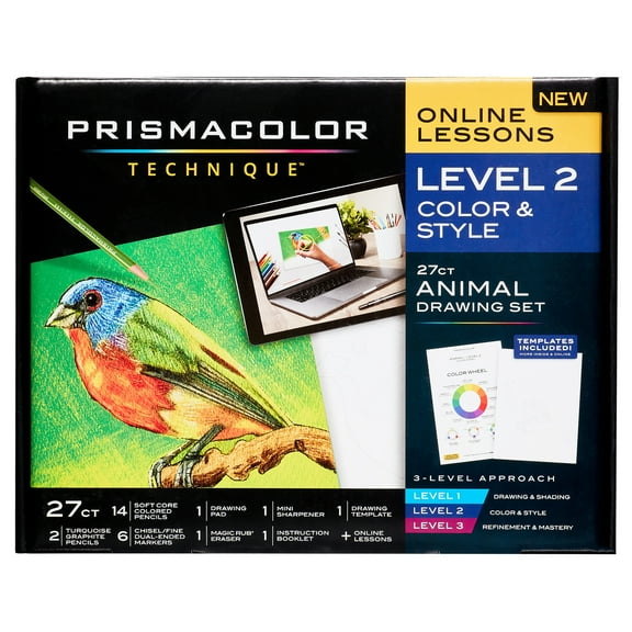 Prismacolor Technique Drawing Set, Level 2 Color & Style, 27-Piece Animal Drawing Set