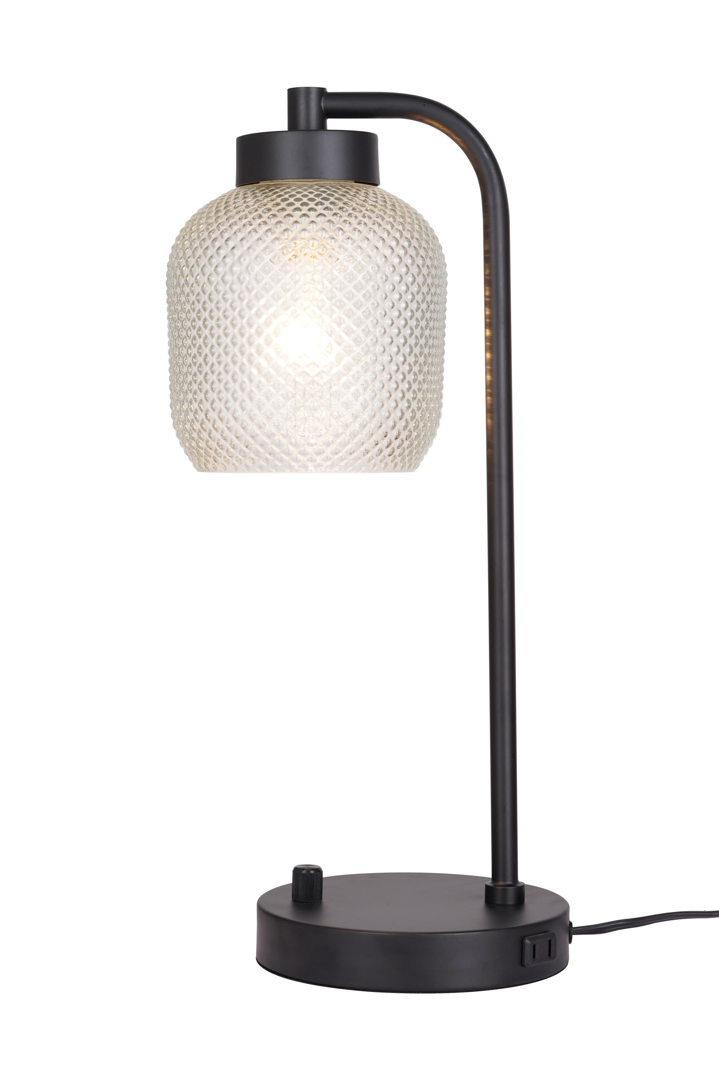 Kenroy Home Prismatic 17.75''  Desk Lamp Modern Task Light with Dome Glass Shade and  2-Prong Power Outlet in Base for Home, Office, or Bedroom, Black