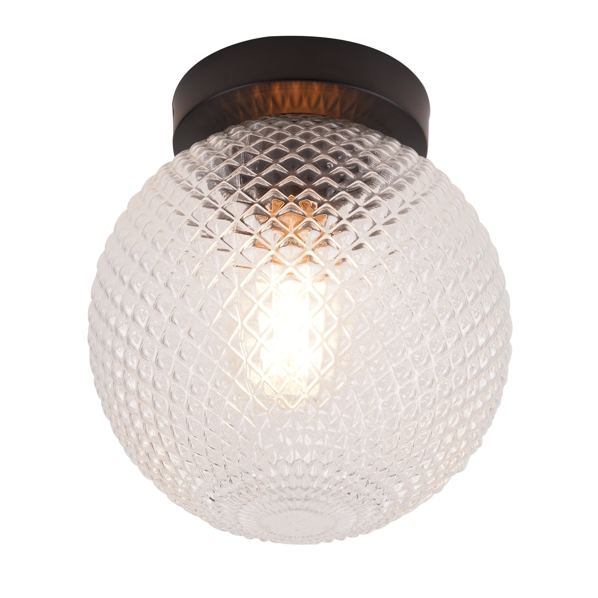 Kenroy Home Prismatic 8'' Flush Mount Ceiling Light Fixture with Clear Glass Globe Shade for Entryway, Hallway, Closet, or Bedroom, Black