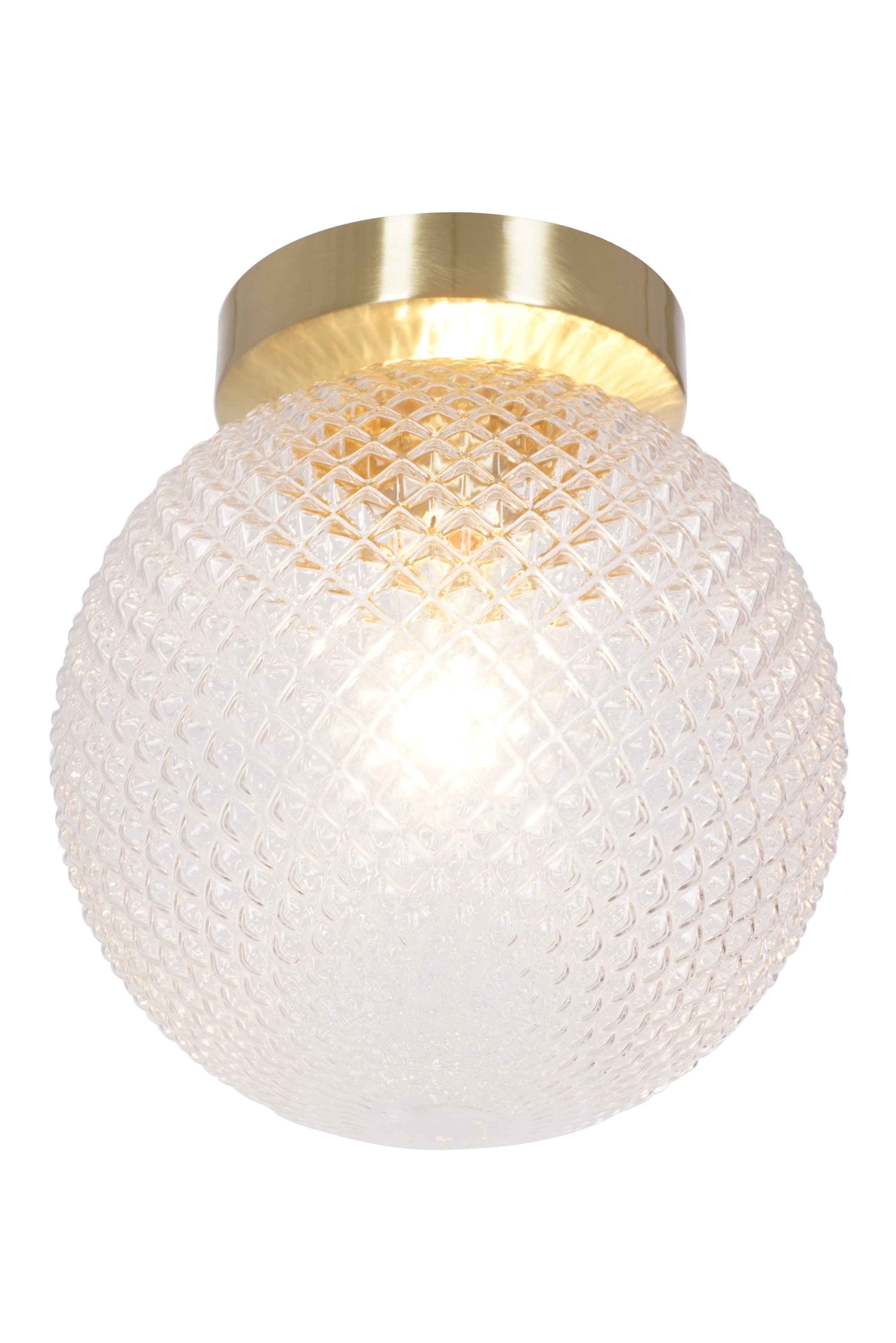 Kenroy Home Prismatic 8'' Flush Mount Ceiling Light Fixture with Clear Glass Globe Shade for Entryway, Hallway, Closet, or Bedroom, Brushed Gold