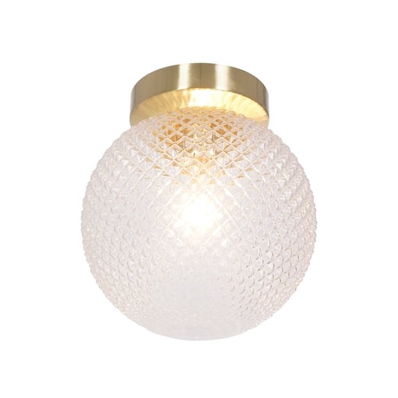 Kenroy Home Prismatic 8'' Flush Mount Ceiling Light Fixture with Clear Glass Globe Shade for Entryway, Hallway, Closet, or Bedroom, Brushed Gold