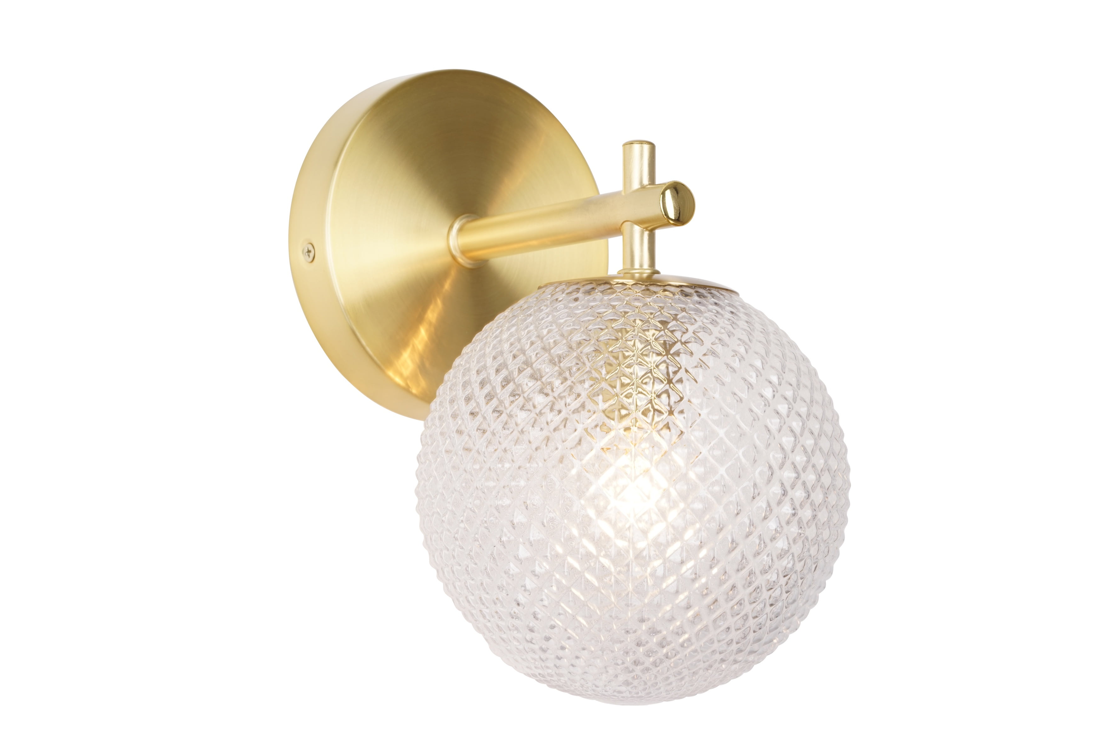 Kenroy Home Prismatic 9.25'' Dimmable 1-Light Wall Sconce with Clear Glass Round Globe Shade Modern Wall Light Fixture for Living Room, Bedroom, Stairway, or Hallway , Brushed Gold