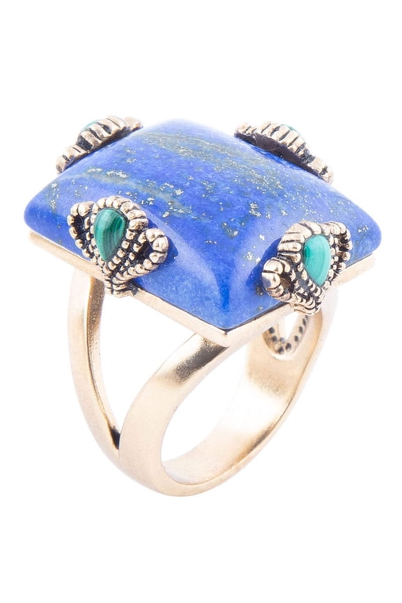 Prismatic Blue Lapis and Malachite Golden Ring