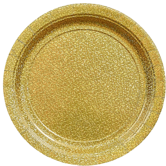 Prismatic Gold 9-Inch Paper Lunch Plates, 8ct, Elegant Disposable Party Plates for Fall, Thanksgiving, and Celebrations