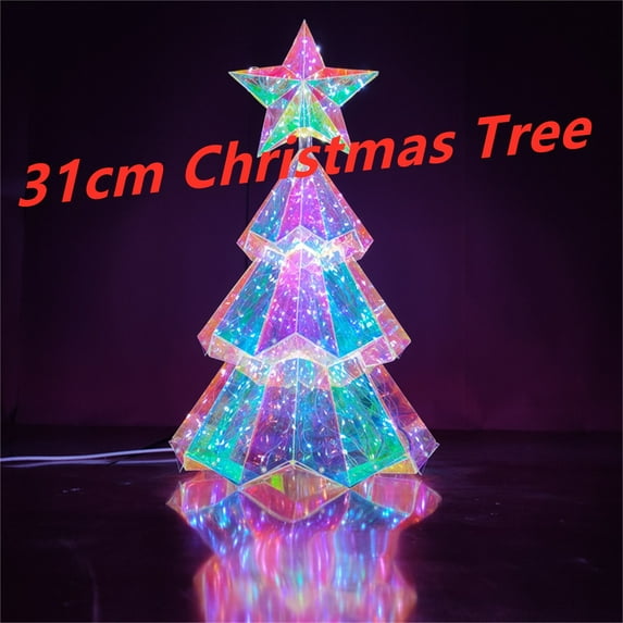 Prismatic Iridescent Christmas Tree Light 12 Inch Holographic Christmas Tree Decorations Christmas Decorations Indoor Desktop Colorful Glow Lights for Indoor Holiday DéCor Christmas Eve