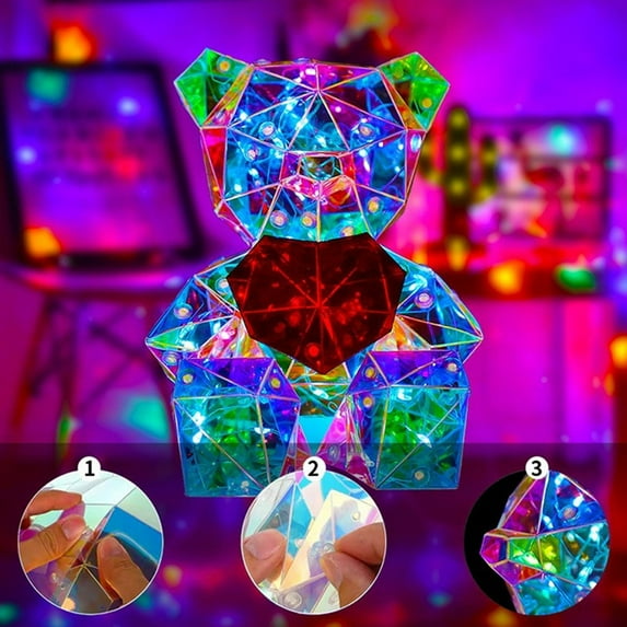 Prismatic Iridescent Love Bear LED Teddy Bear Night Light Colorful Glow 3D Light DIY Crafts for Women,Teens, Valentine's Day Gifts for Her Room Decor