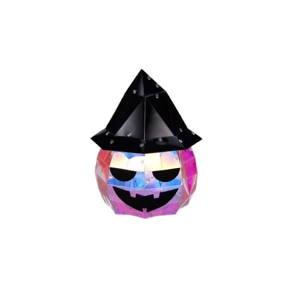 Prismatic Iridescent Phantom Ghost 9.84" LED Light Up Halloween Pumpkin with Black Witch Hat, Glowing Jack O Lantern Tabletop Decor for Home Party Holiday Gift