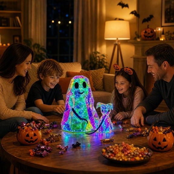 Prismatic Iridescent Spooky Ghost,Halloween Ghost Decorations,LED Iridescent Ghost Light,Halloween Light Up Ghost,Halloween Dog walking Ghost European Festival Figurine