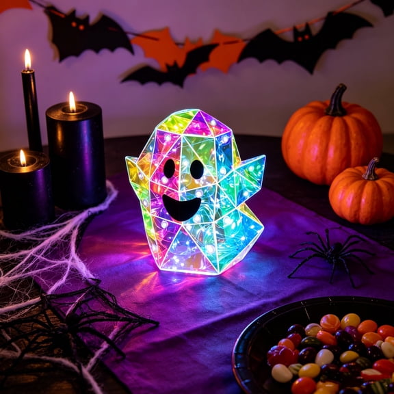 Prismatic Iridescent Spooky Ghost, Halloween LED Iridescent Ghost Light,Cute Ghost Bedside Table Light for Bedroom, Living Room, Home Decor