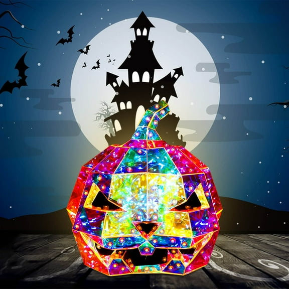 Prismatic Iridescent Spooky Pumpkin, Halloween Pumpkin Decor, Prismatic Pumpkin LED Lights, LED Iridescent Pumpkin Night Light, Halloween Pumpkin Indoor Decorations