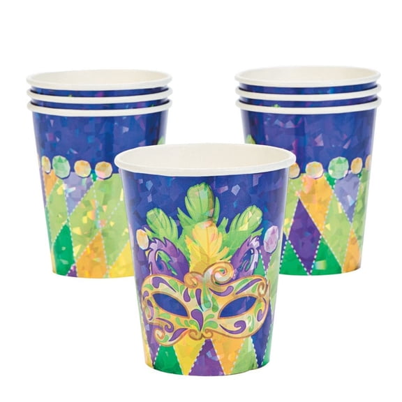 Prismatic Mardi Gras 9Oz Cups - Party Supplies - 8 Pieces