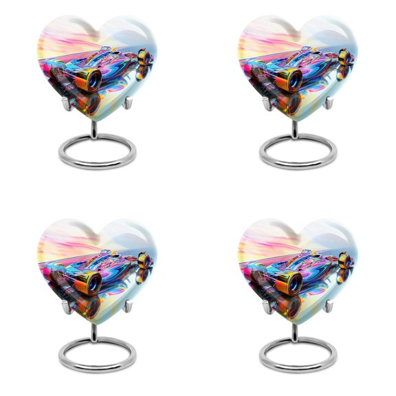 Prismatic Speed Illusion Car - Heart Keepsake Urns - Sleek Small Urn For Men's Ashes - Tiny Cremation Urn For Adult Memorials 3 Inch, Set Of 4